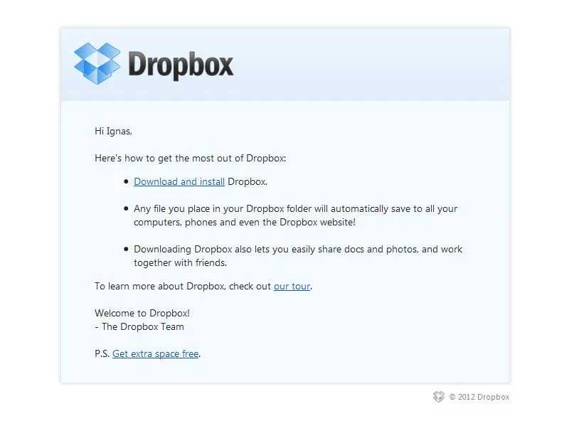 dropbox welcome email