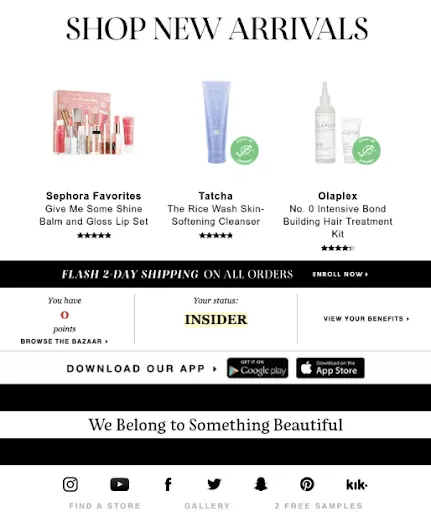 sephora shop new arrivals welcome email