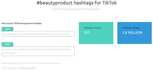 beauty products hashtags for tiktok