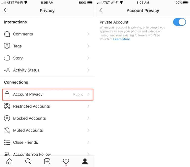 Instagram Account Privacy Settings