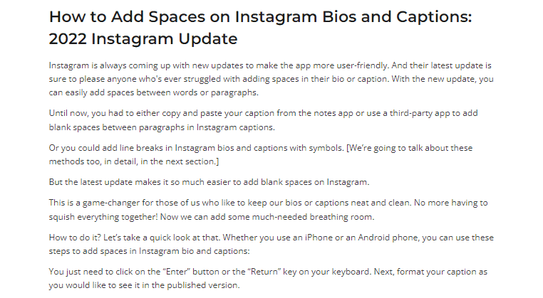 add spaces to Instagram captions and bio