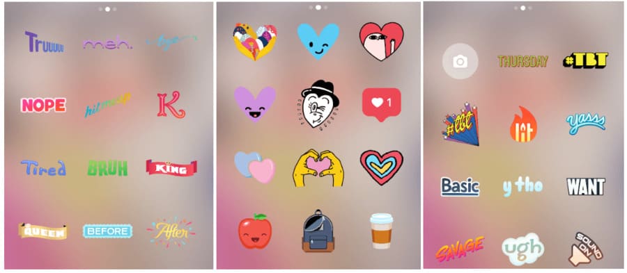 instagram emojis, fonts, and other stickers