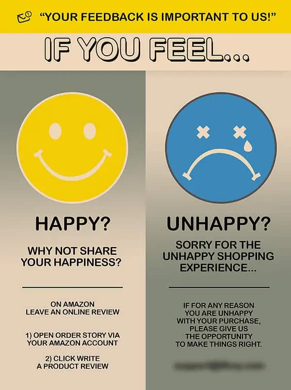 amazon product insert happy unhappy