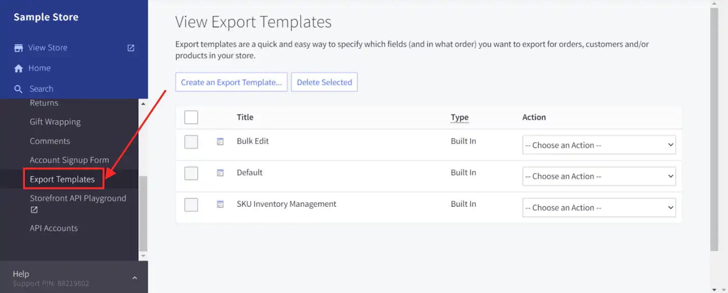 bigcommerce export templates