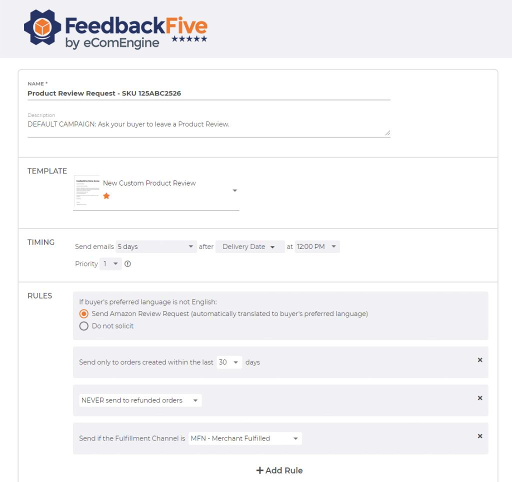feedbackfive emails campaigns rules