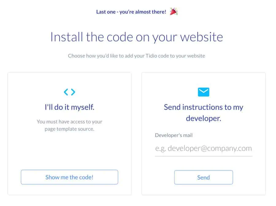 install tidio code on your website
