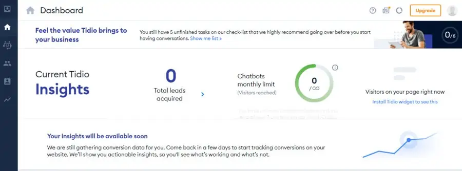 tidio insights about your website visitors, chatbot monthly limits