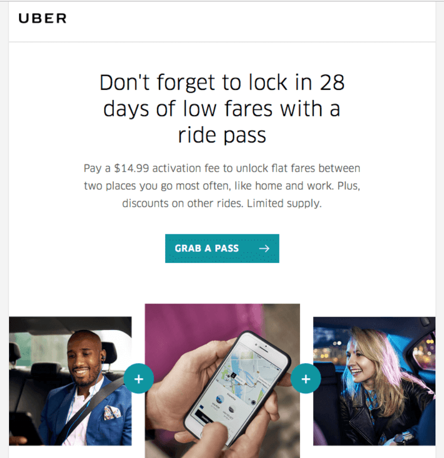Conversion-driven email example - Uber email marketing funnel