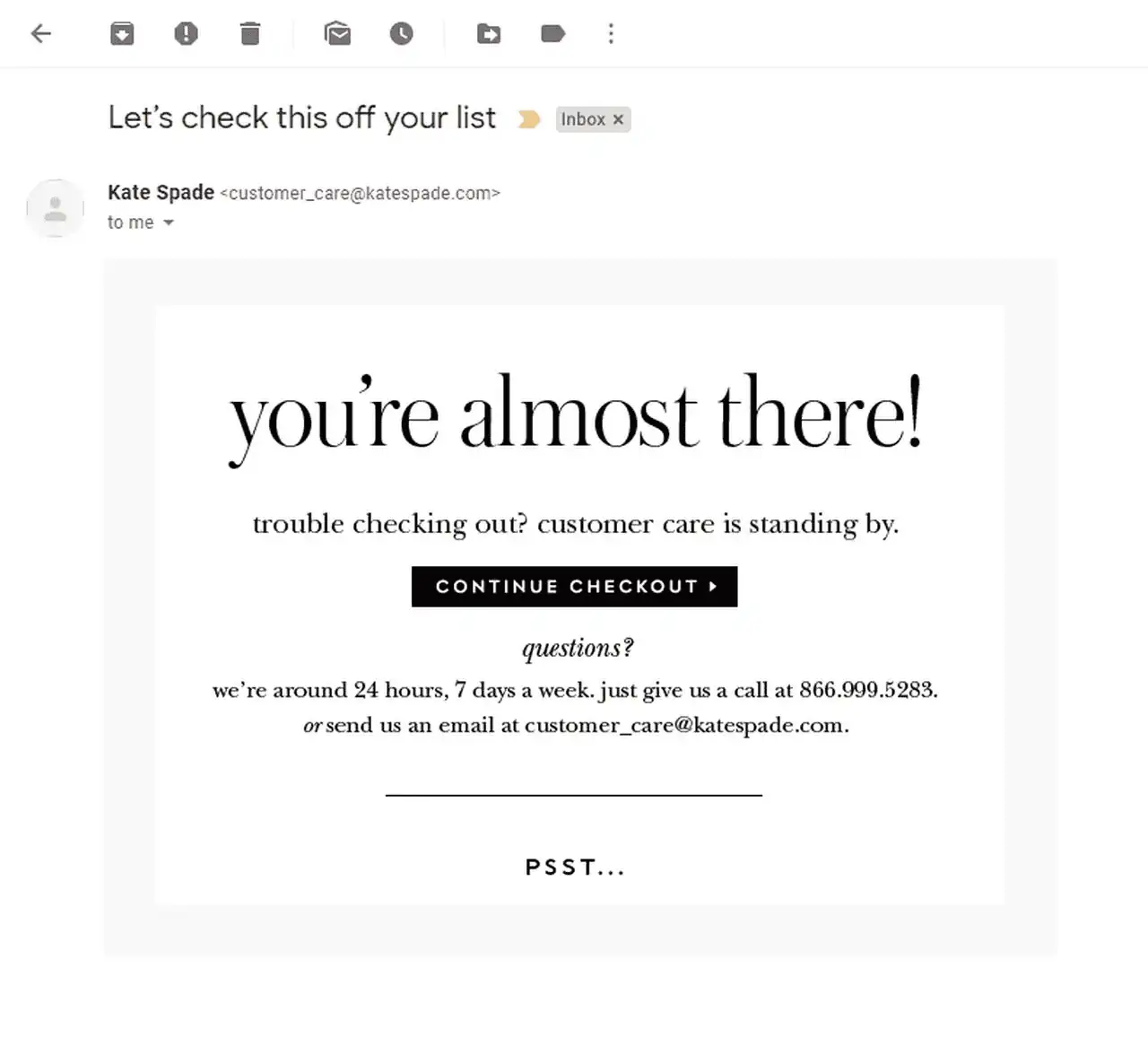 Ecommerce personalized messaging example - abandoned cart email