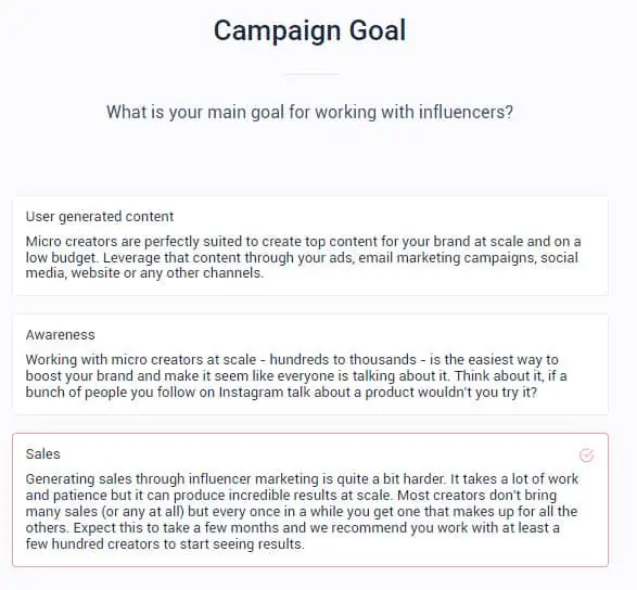 social cat settings campaign goal