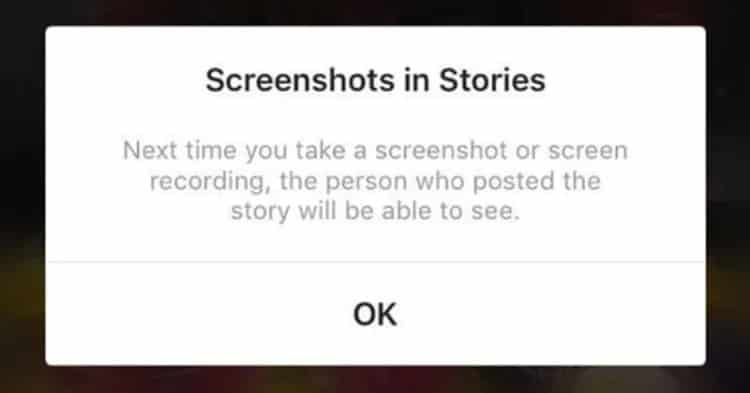 Instagram screenshot notification in 2018
