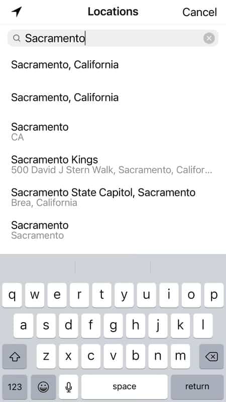 instagram locations in search bar