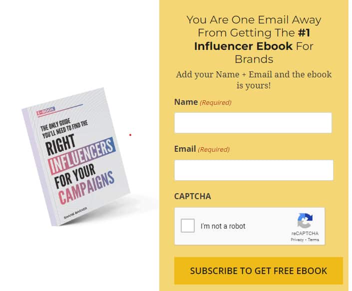 shane barker ebook on influencers - lead generation example