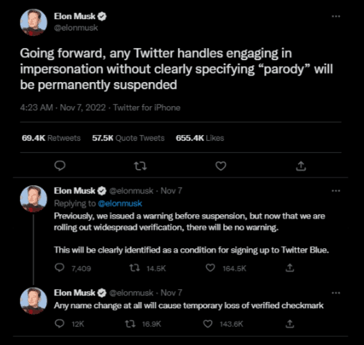 Elon Musk's tweet about suspending Twitter accounts