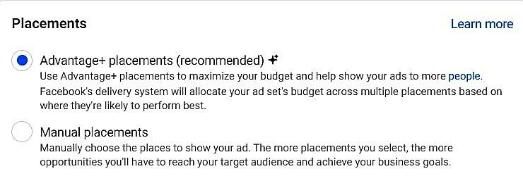 Select ad placement on Meta Ads Manager