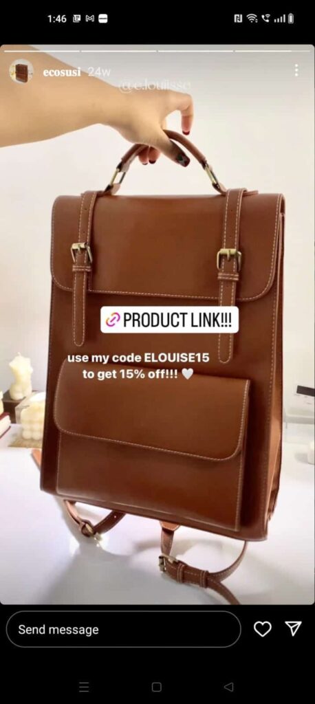 example of instagram story product link