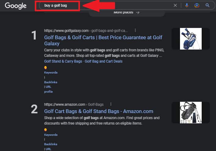 google search buy a golf bag