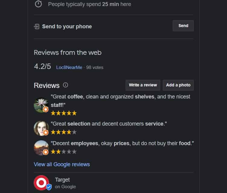 Google Search reviews example