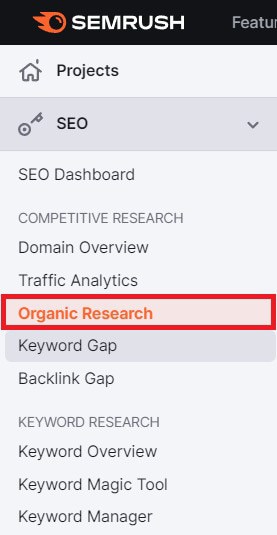 semrush organic research tab