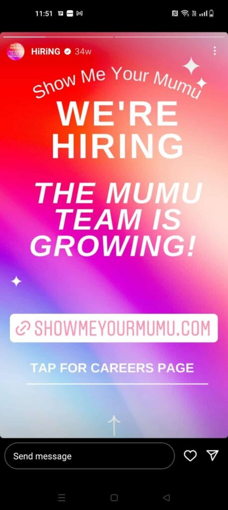 Using Link Stickers on Instagram to make hiring announcements