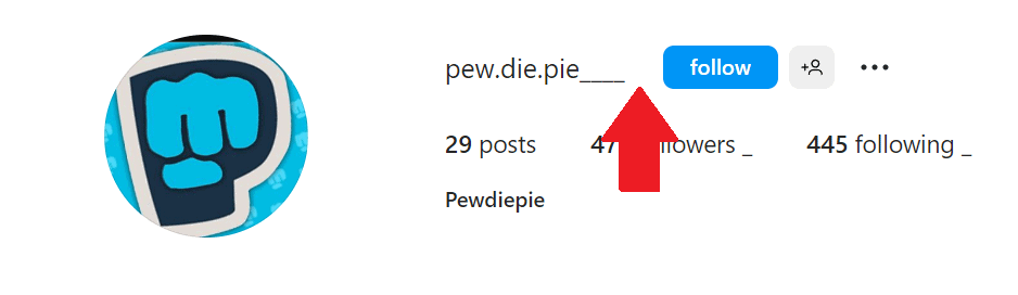 Fake PewdiePie account with no verified badge