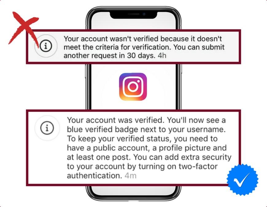 Instagram notification regarding account verification