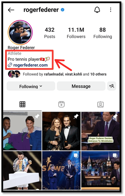 Roger Federer Instagram bio