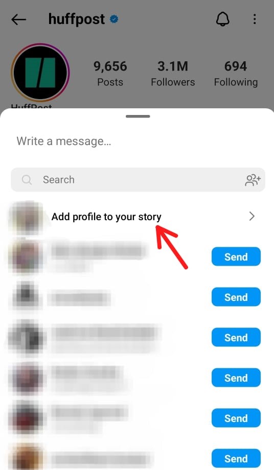 Share an Instagram profile link in Stories