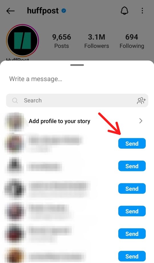 Share the Instagram profile link of another user on DM
