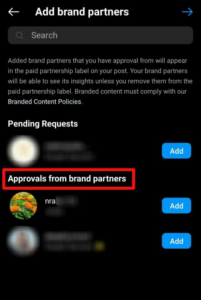 Approvals from brand partners for Instagram branded content 