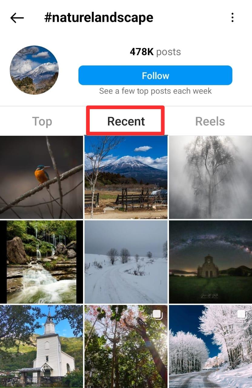 example of an instagram hashtag page