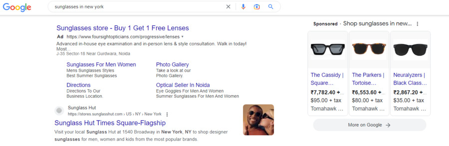 Annonces Google PPC pour des lunettes de soleil à new york