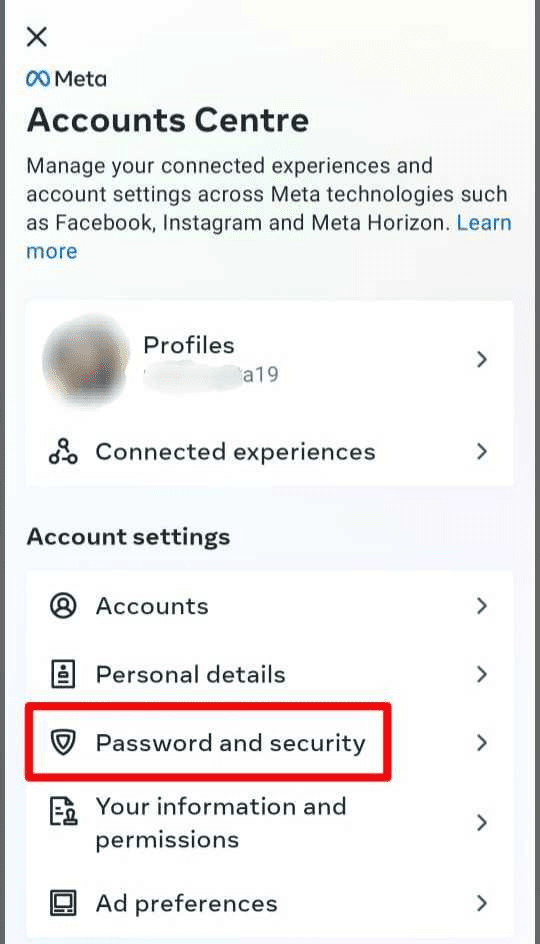 instagram account password and security settings