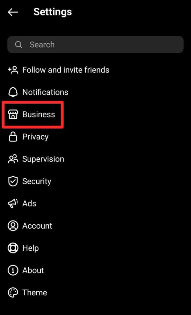 Instagram business account settings