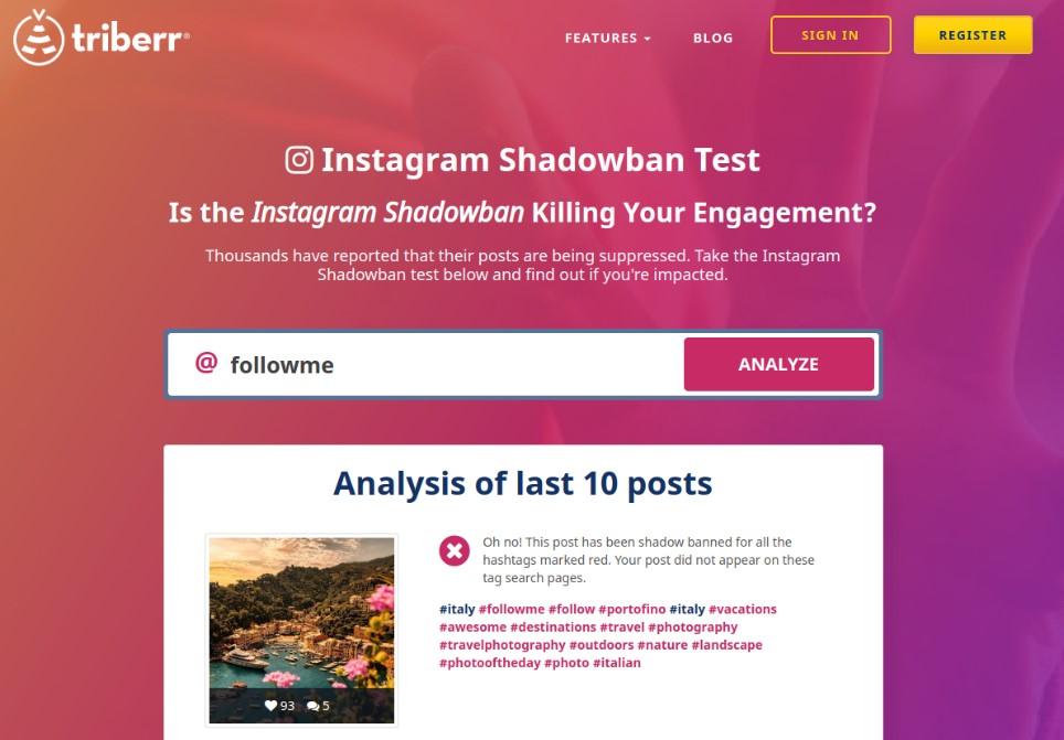Instagram shadowban testing report by Triberr