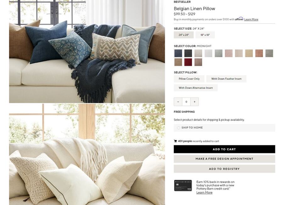 Pottery Barn - in-context product images