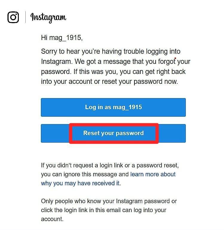 Reset the password of your Instagram account