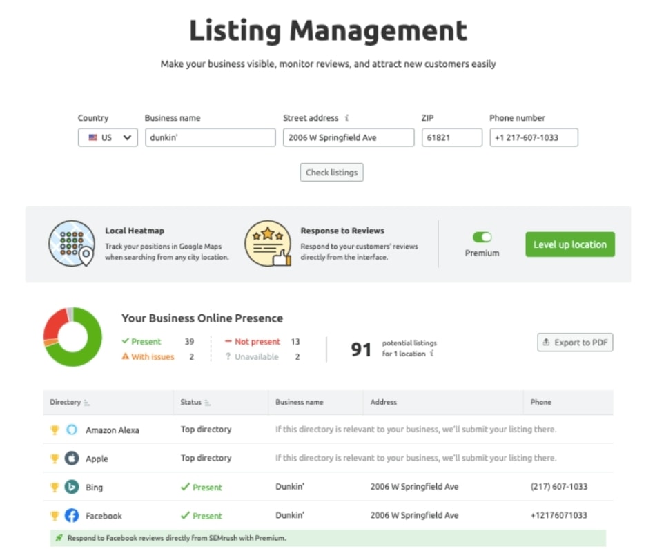 semrush listing management local seo