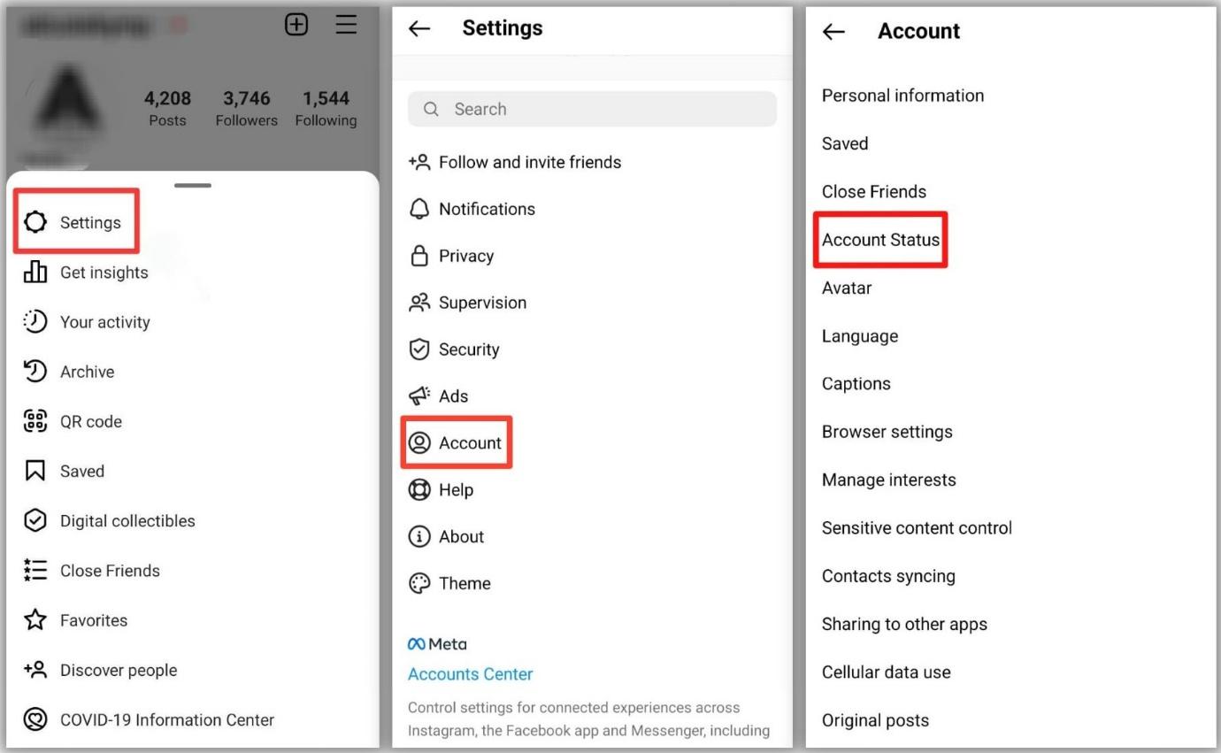 steps to check your instagram account status