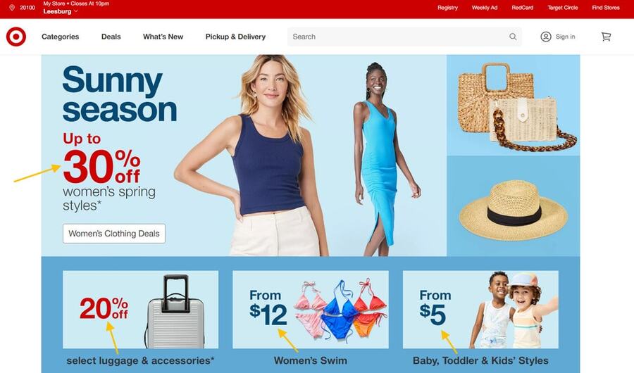 Target ecommerce homepage promotions