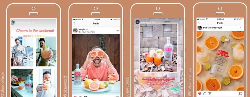 Absolut's #nosugarcoating influencer campaign content