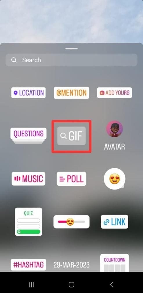 GIF sticker on Instagram Story