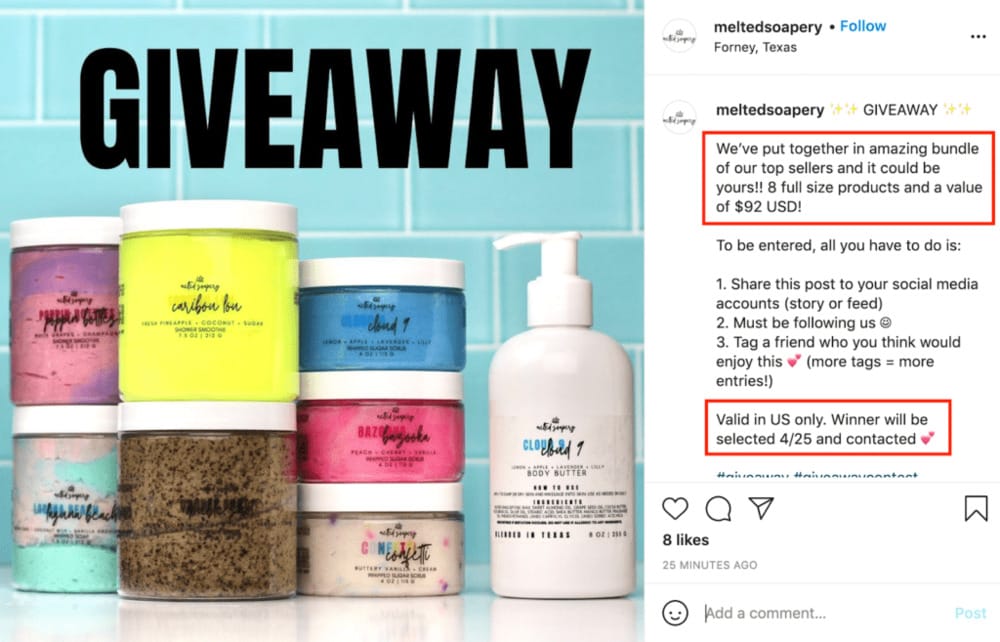 social media giveaway ig example - entry requirements