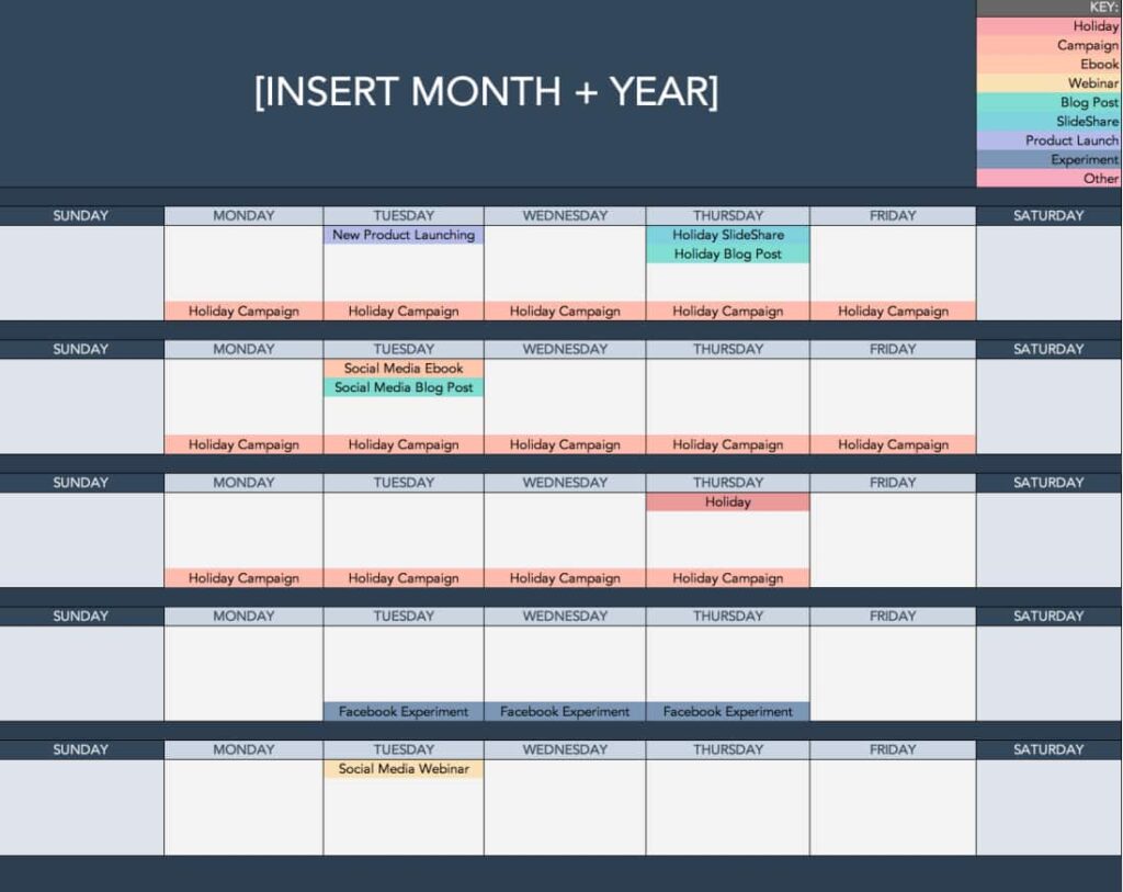 HubSpot Instagram content calendar template