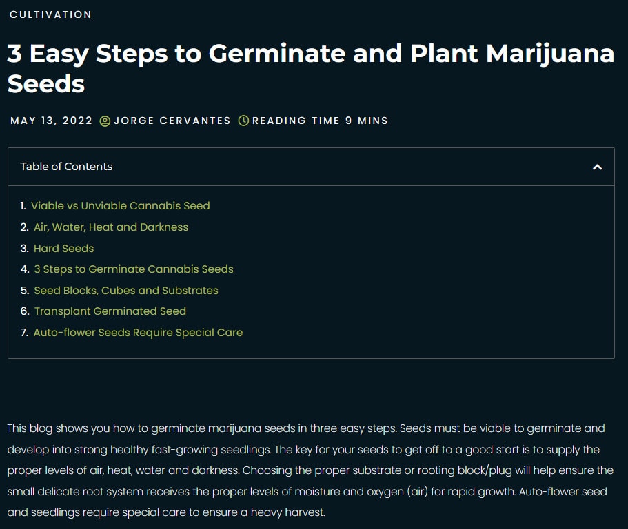 jorge cervantes' blog post on how to germinate marijuana seeds
