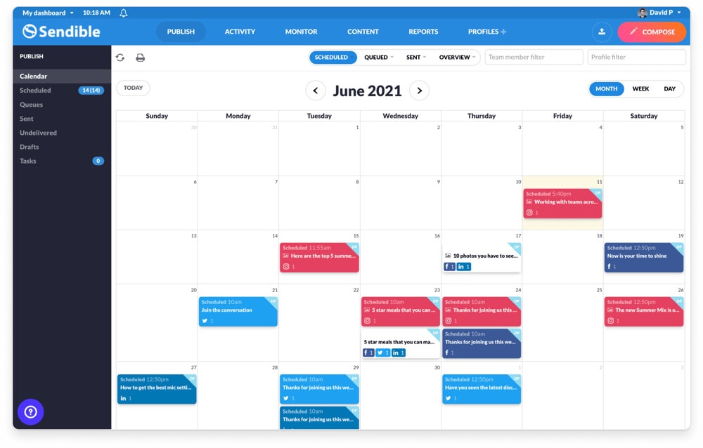 Sendible - IG Scheduling App - Calendar View
