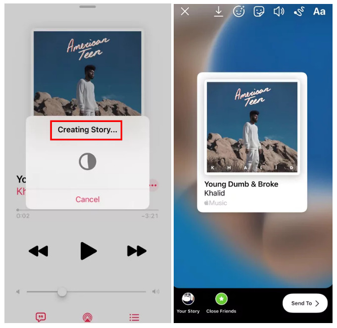 share music to ig story using apple music