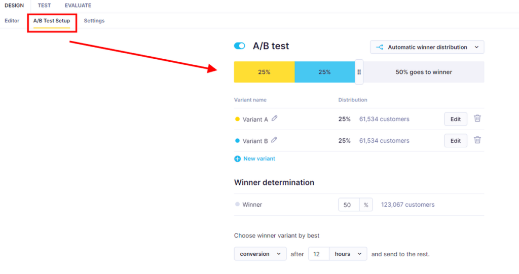 Bloomreach - A/B test email campaign variants