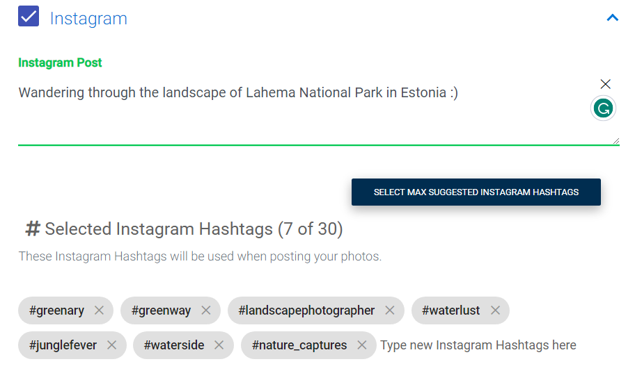 hashtag selection in photerloo