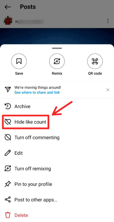 hide like count option for instagram posts